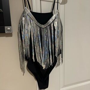 Black swimsuit with Shimmer tassels